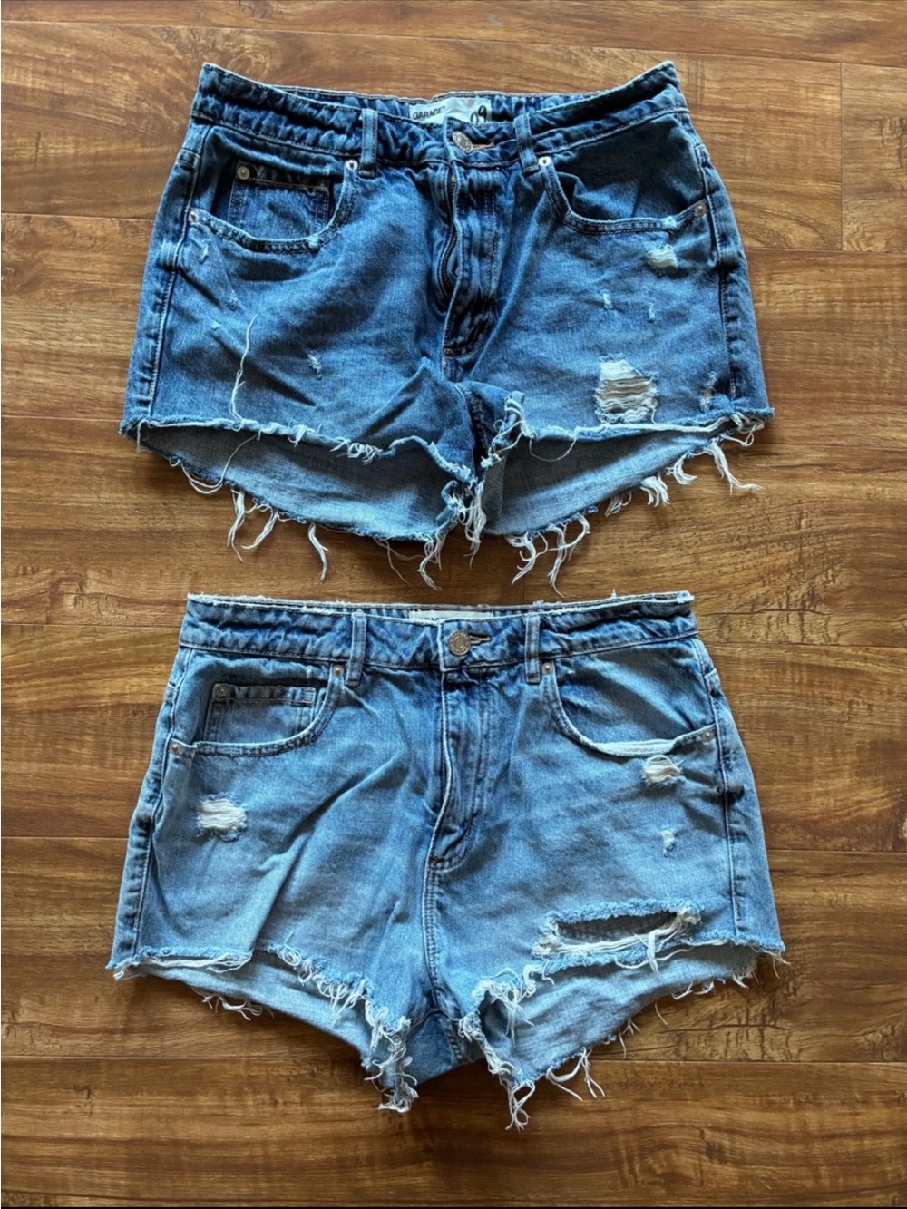 GARAGE FESTIVAL Lot of 2 Denim Distressed Cut-Off Raw Hem High Waist Shorts Sz 9
